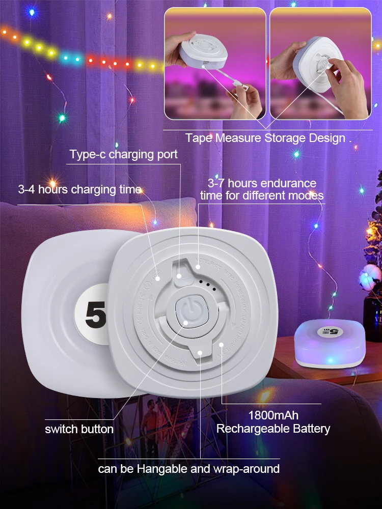 ANONYME LED Night Light RGB Outdoor Camping Strip Light Waterproof Smart APP Rechargeable Decor Atmosphere Lamp for Party Room