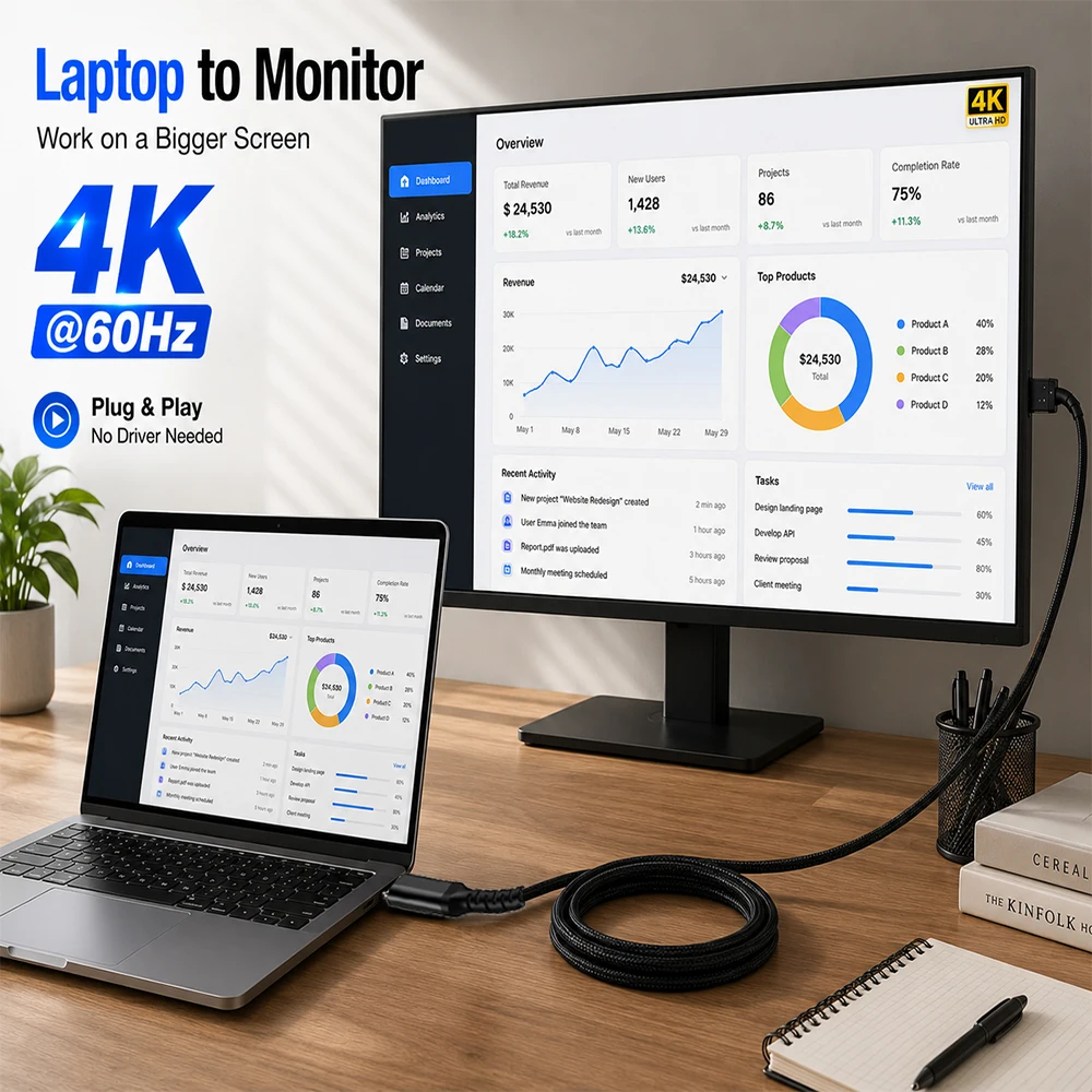 USB C HDMI Cable 4K 60HZ for TV Type C to HDMI Adapter for PC Macbook Pro iPad Samsung Galaxy XPS Pixelbook USB C Cable