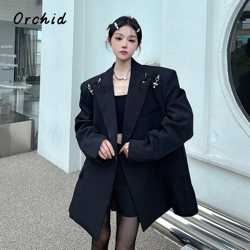 2024 Autumn Winter England Style Blazer Coat Women Double Breasted Jacket Oversized Korean Fashion Simple Solid High-end Coats