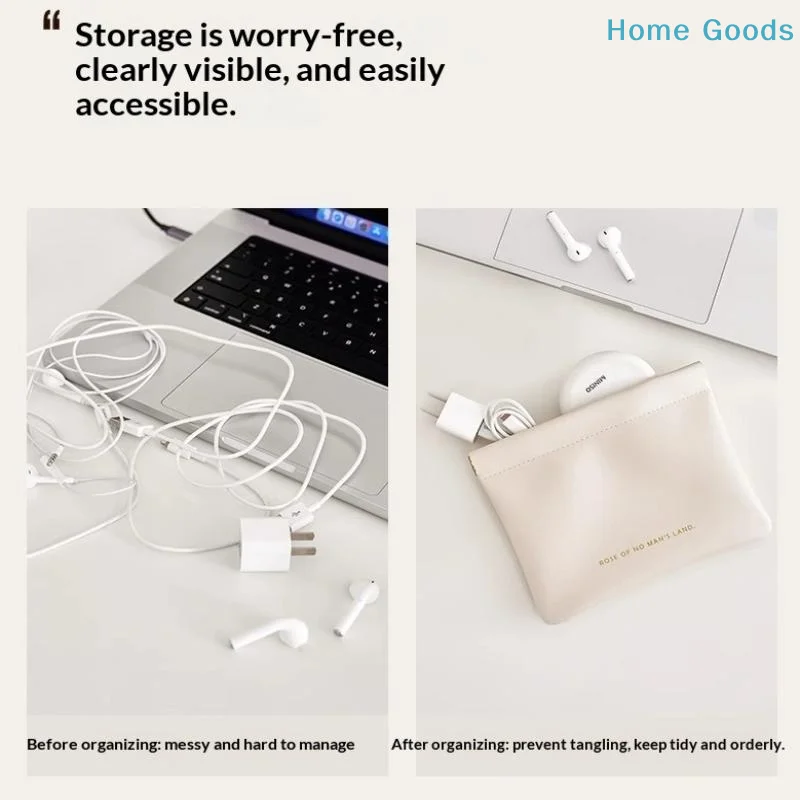 Automatic Closed Mini PU Purse Bag Separate Storage for Earphone Charging Cables Portable Organizer for School and Officeproduct