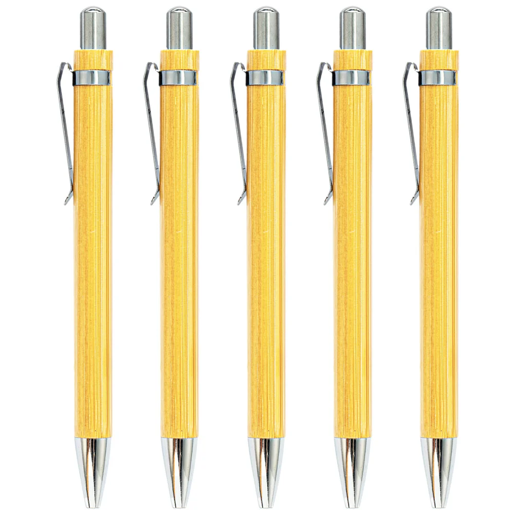 

5pcs Press Type Ballpoint Pens Fine Point Smooth Writing Bamboo Material Ergonomic Design Multi-Function Pen For Office