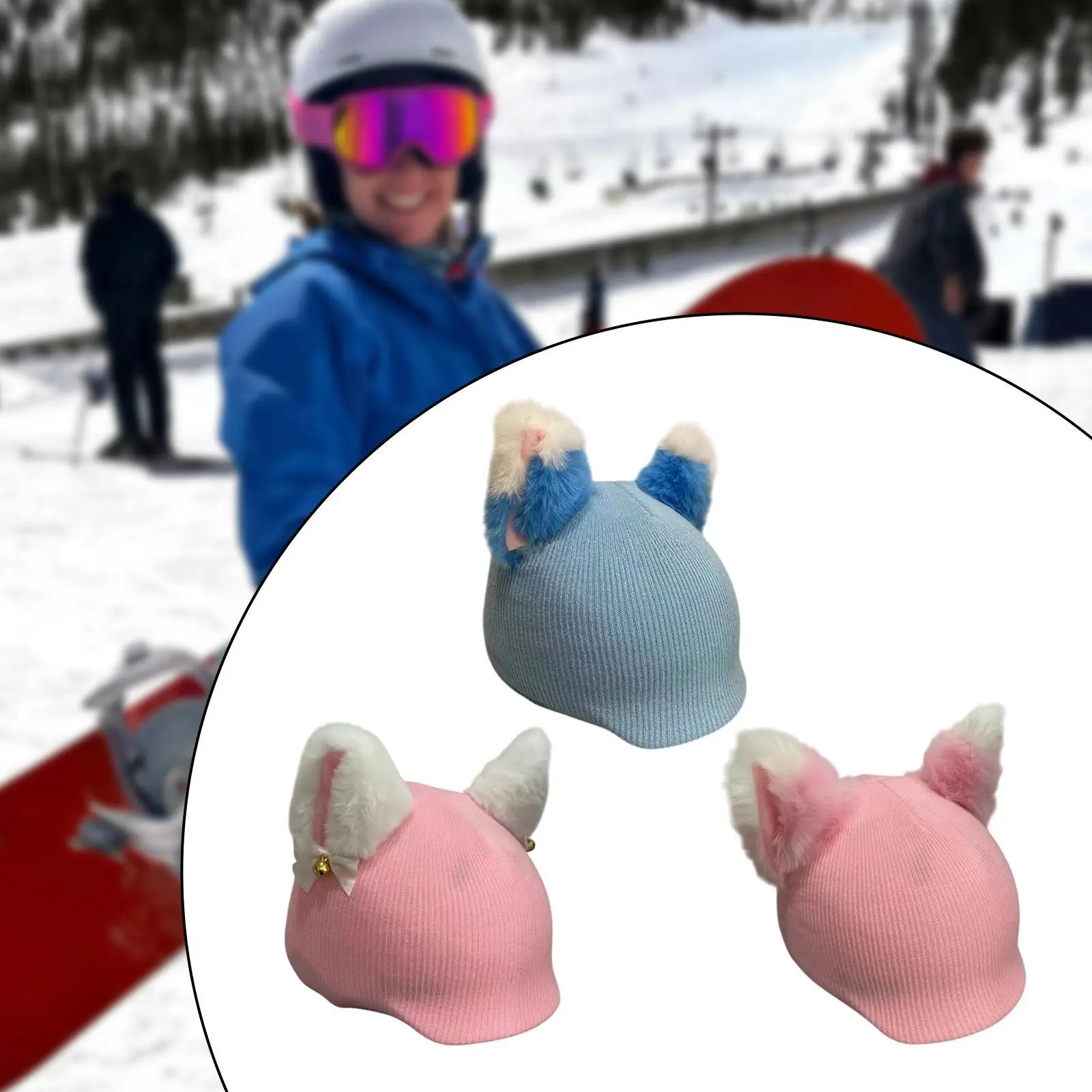 ที่ครอบหมวกกันน็อคสกีลายหูแมว อุ่นสบาย พกพาสะดวก ตกแต่งหมวกกันน็อคได้อย่างมีสไตล์