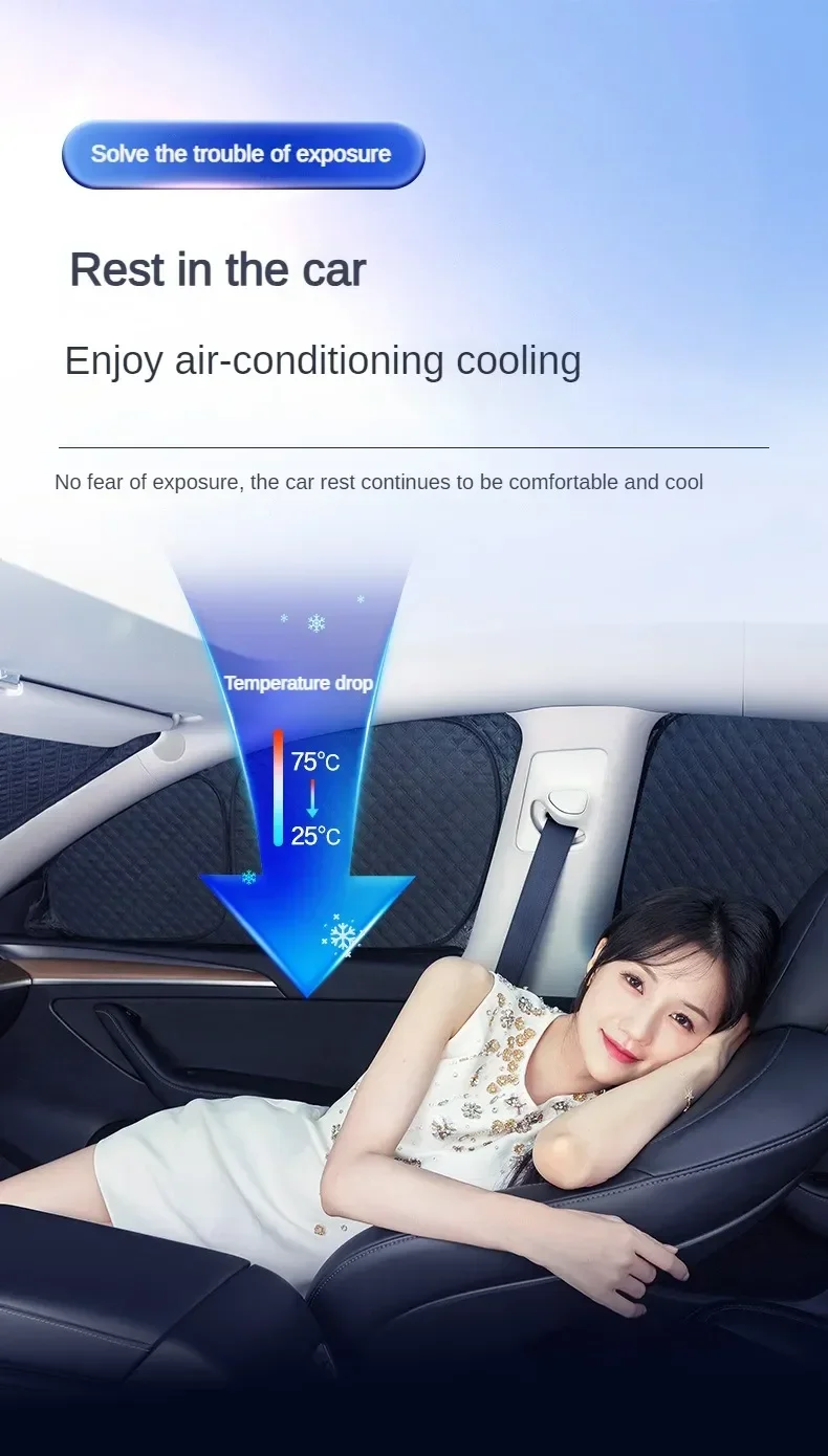 für Tesla Modell 3 Y S X 2025-2020 2026, Upgrade, Sichtschutz, Seitenfenster, Sonnenschutz, vorne und hinten, Windschutzscheibe, Blindschattierung, Outdoor, Camping – Detail 8