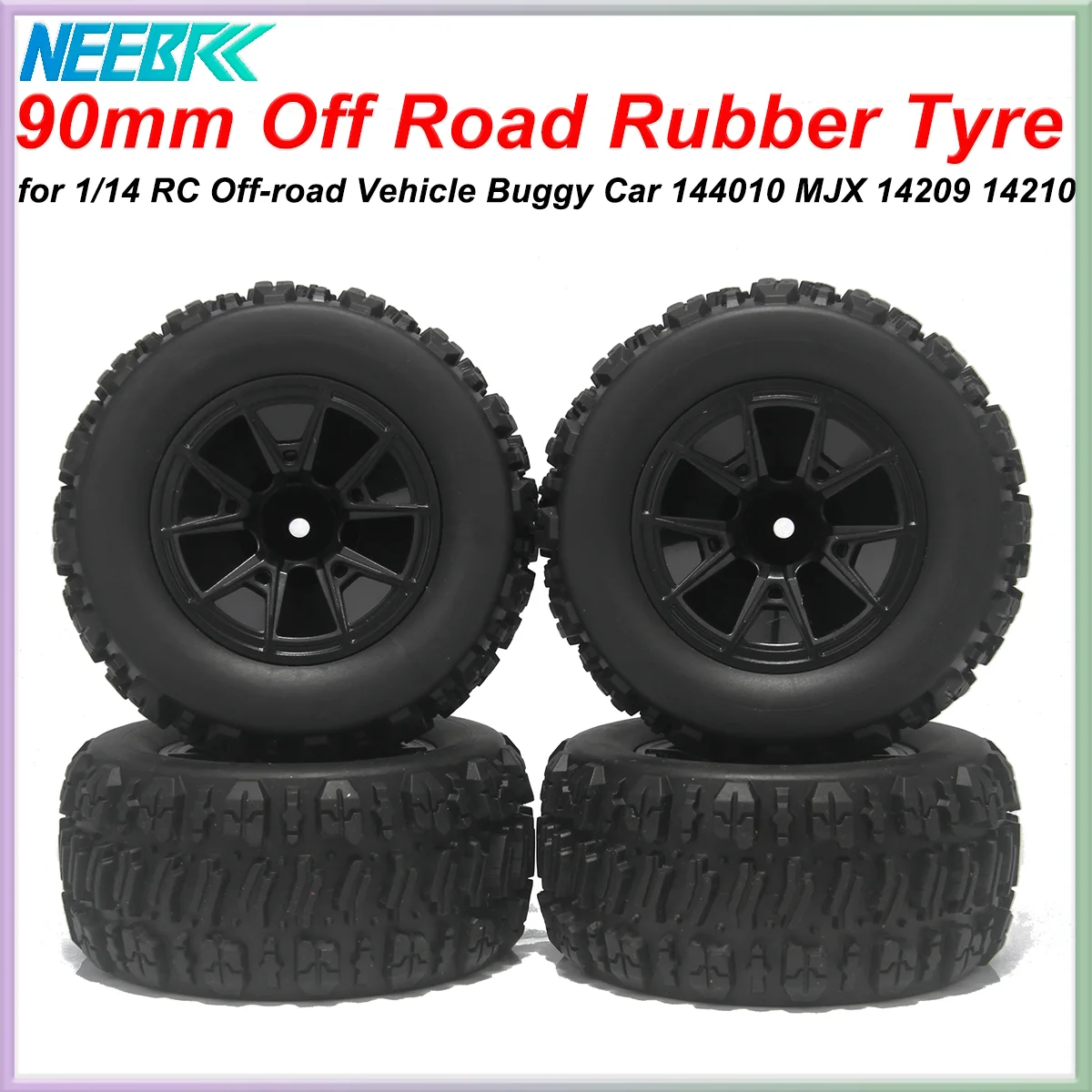 4 Uds 90mm 12mm hex Monster Truck neumáticos de goma todoterreno Buggy rueda para 1/14 RC Car Wltoys 144010 MJX Hyper Go 14209 14210 RC Car