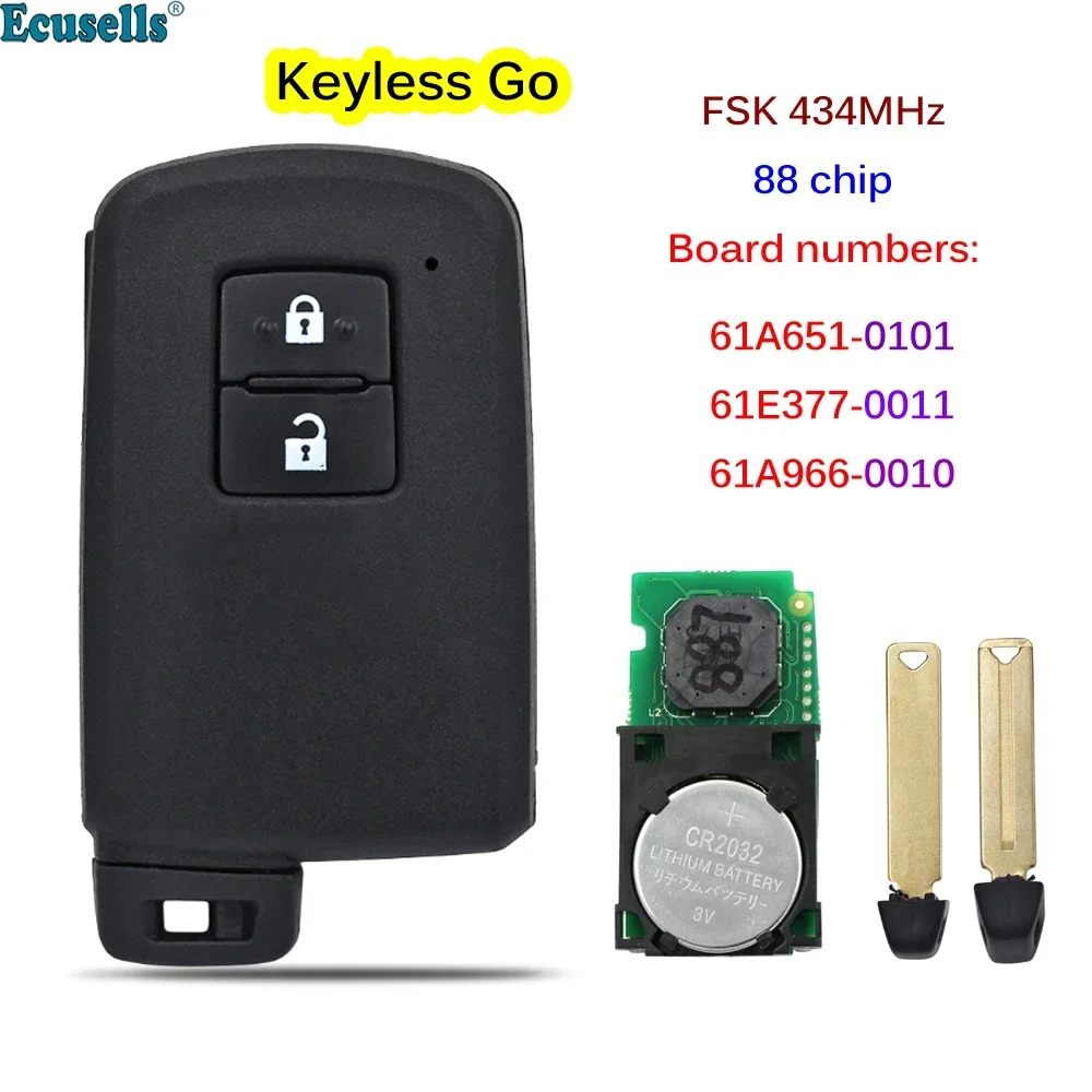 2B Smart Remote Key Fob FSK 433MHz 434MHz 88 Chip for Toyota RAV4 Auris Yaris Hybrid Auris Board ID 0010 0011 61A651-0101 BA7EQ