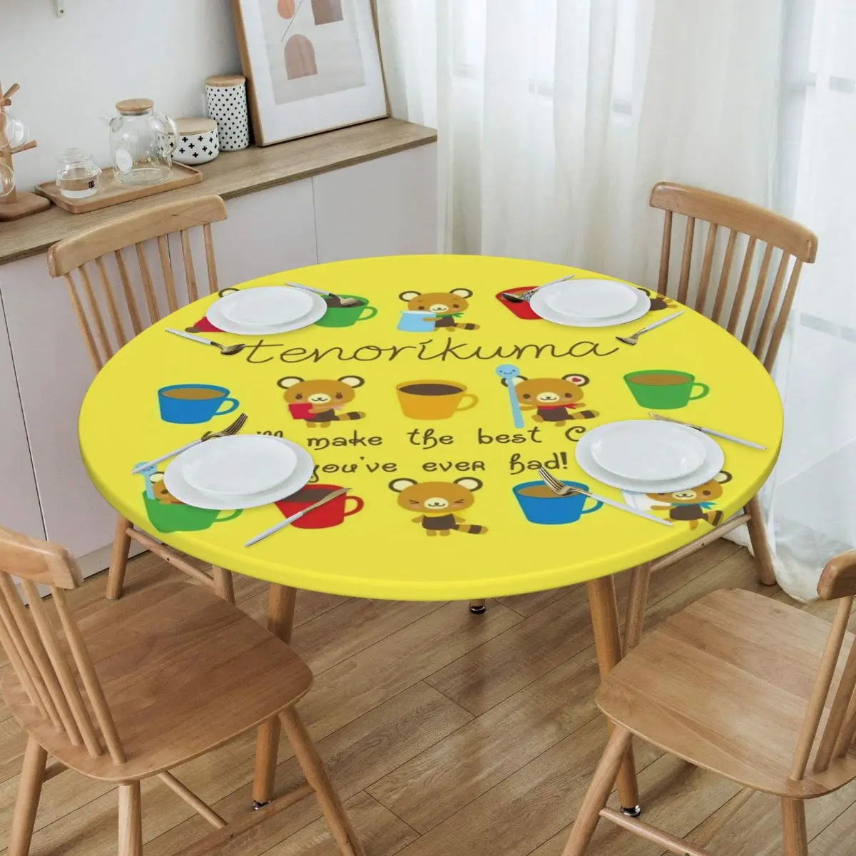 Customized Round Disney Cartoon Tenorikuma Sanrio Anime Bear Tablecloth Fit 45