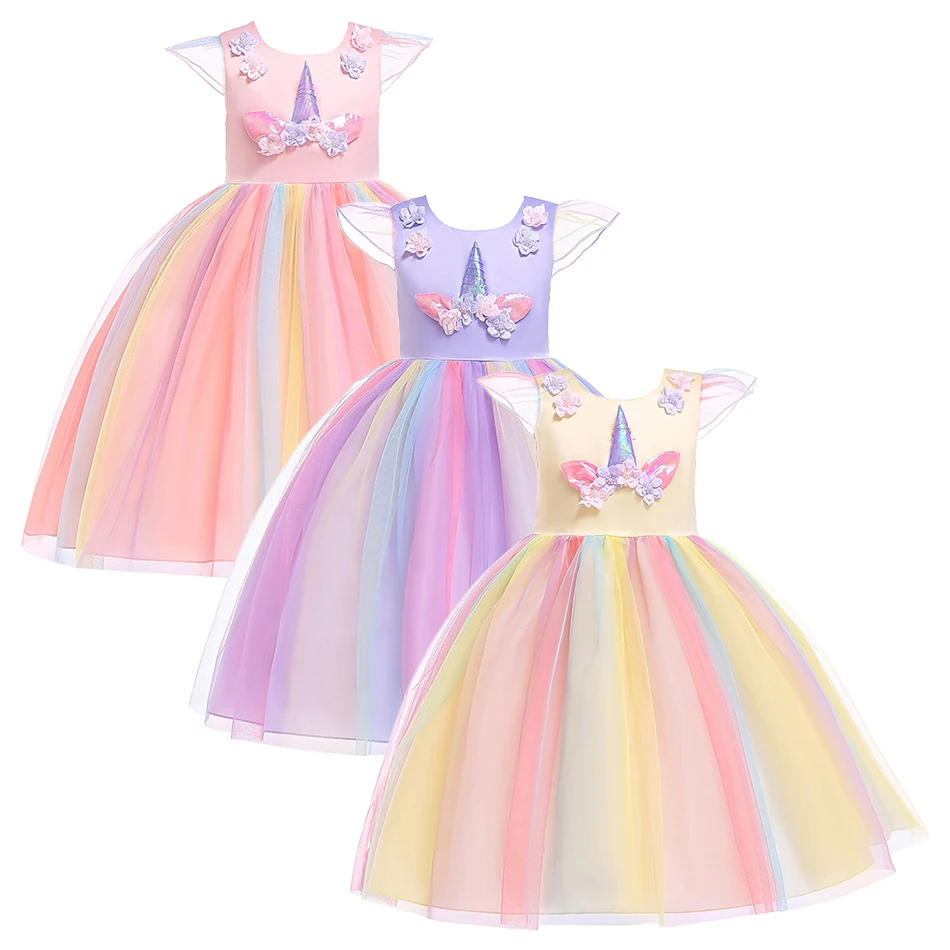 Vestido de Cosplay de estilo princesa con diseño de múltiples capas, bonito y dulce unicornio, adecuado para banquetes formales y uso diario