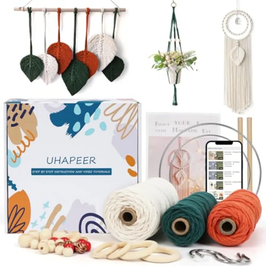 

Macrame Kits for Adults Beginners DIY Macrame Plant Hanger Kit and Macrame Supplies with 3 mm Macrame Cord Cotton Macrame Meads