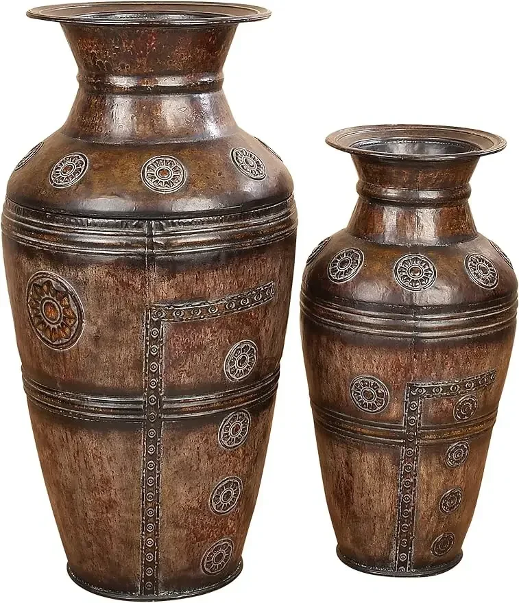 Deco 79 Metal Indoor Outdoor Large Vase with Floral Relief, Set of 2 29