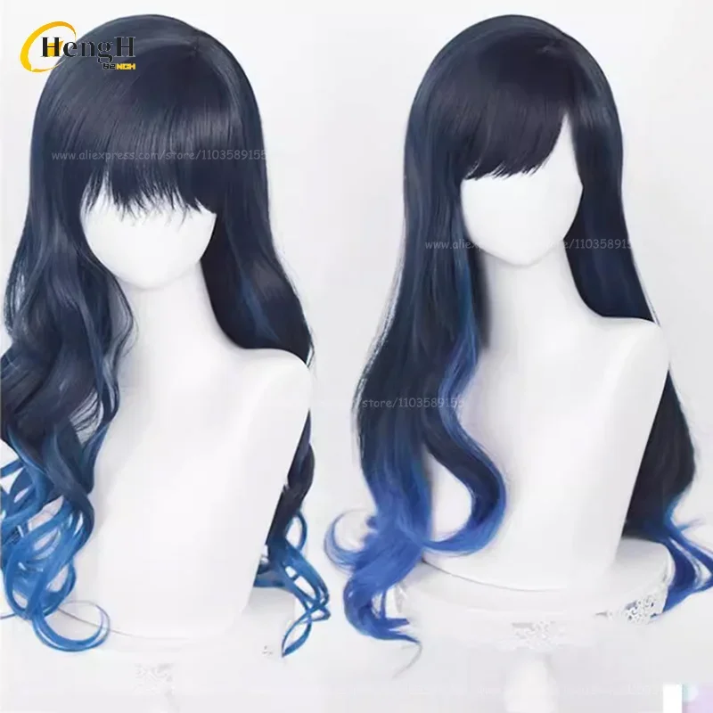 Shiraishi An Cosplay Wig Synthetic Anime 70cm Dark Blue Gradient Wavy Hair And Hairpins Heat Resistant Hair Halloween Party Wigs