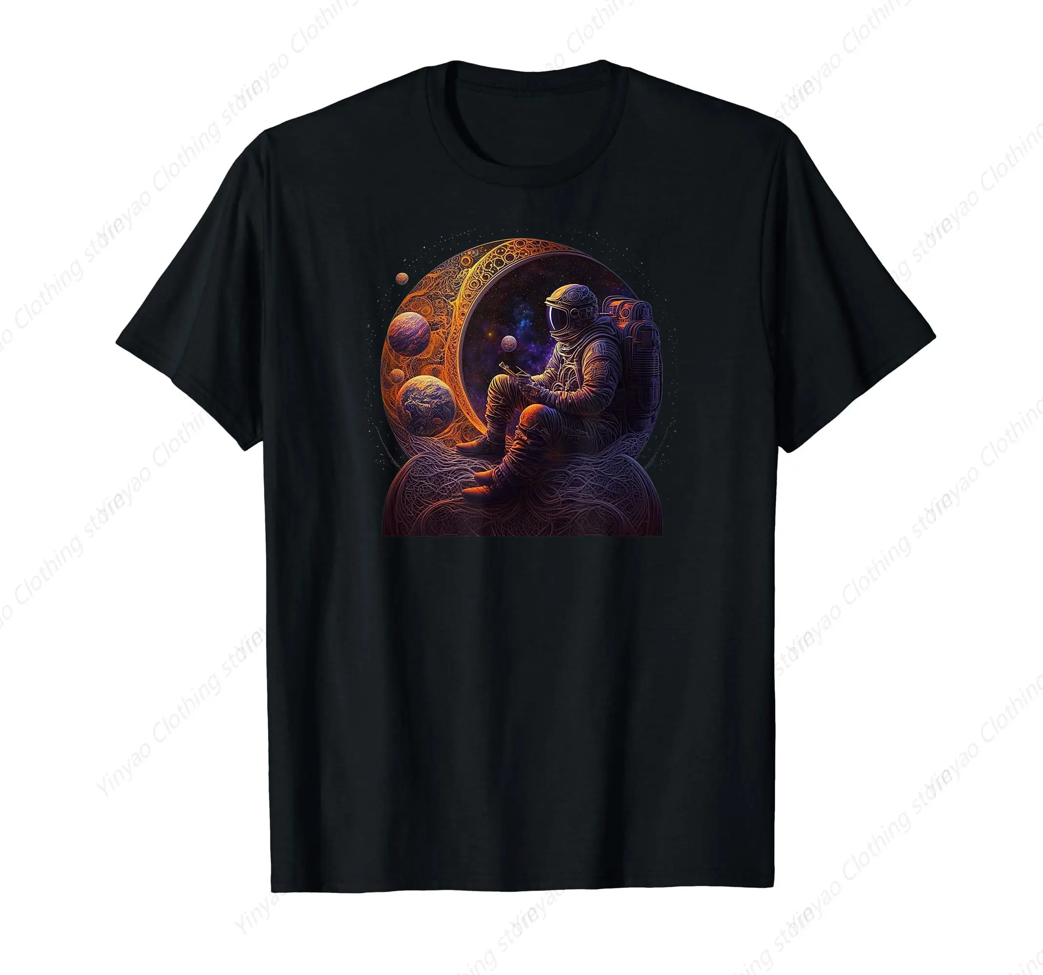 

Fun science fiction astronaut planetary travel men's and women's T-shirts fashionable casual gifts short sleeved men's clothes