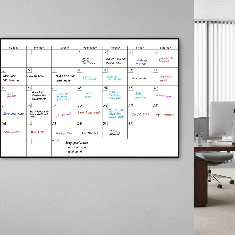 Reusable Calendar Bulletin Board Tear Resistant Waterproof Whiteboard Calendar Erasable Stain Resistant Monthly Planner Board