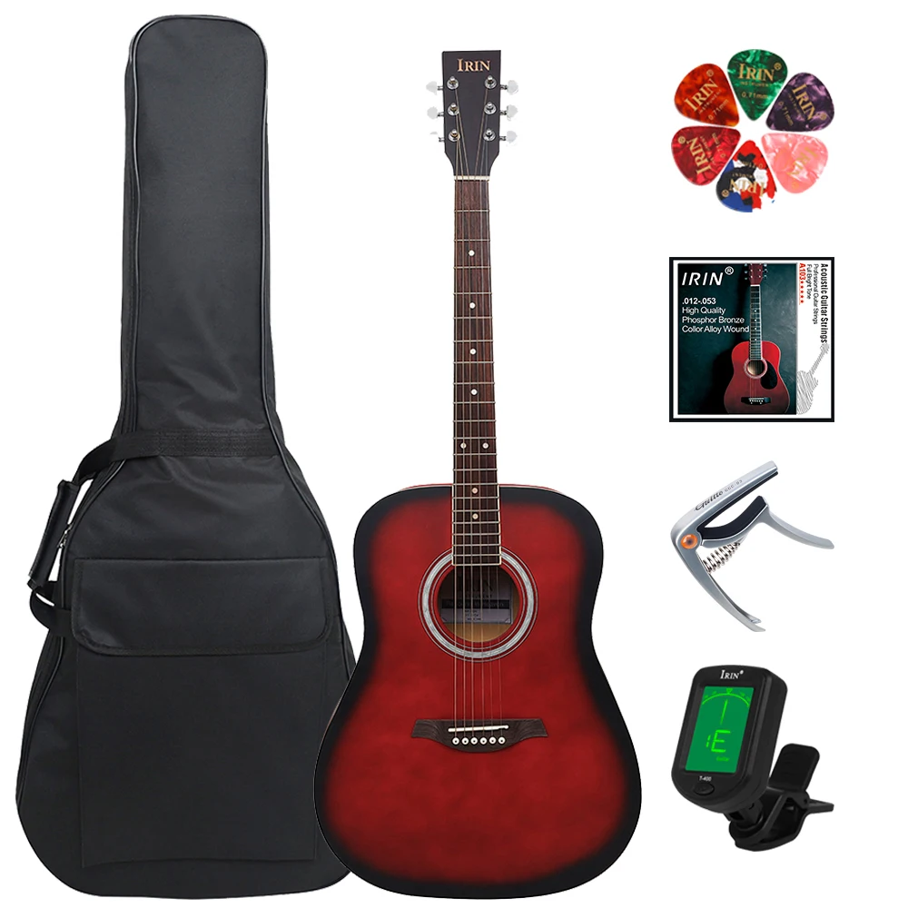 41 Inch 6 Strings Acoustic Guitar 21 Frets Basswood Body Folk Guitarra with Bag Capo Strings Picks Guitar Parts & Accessories