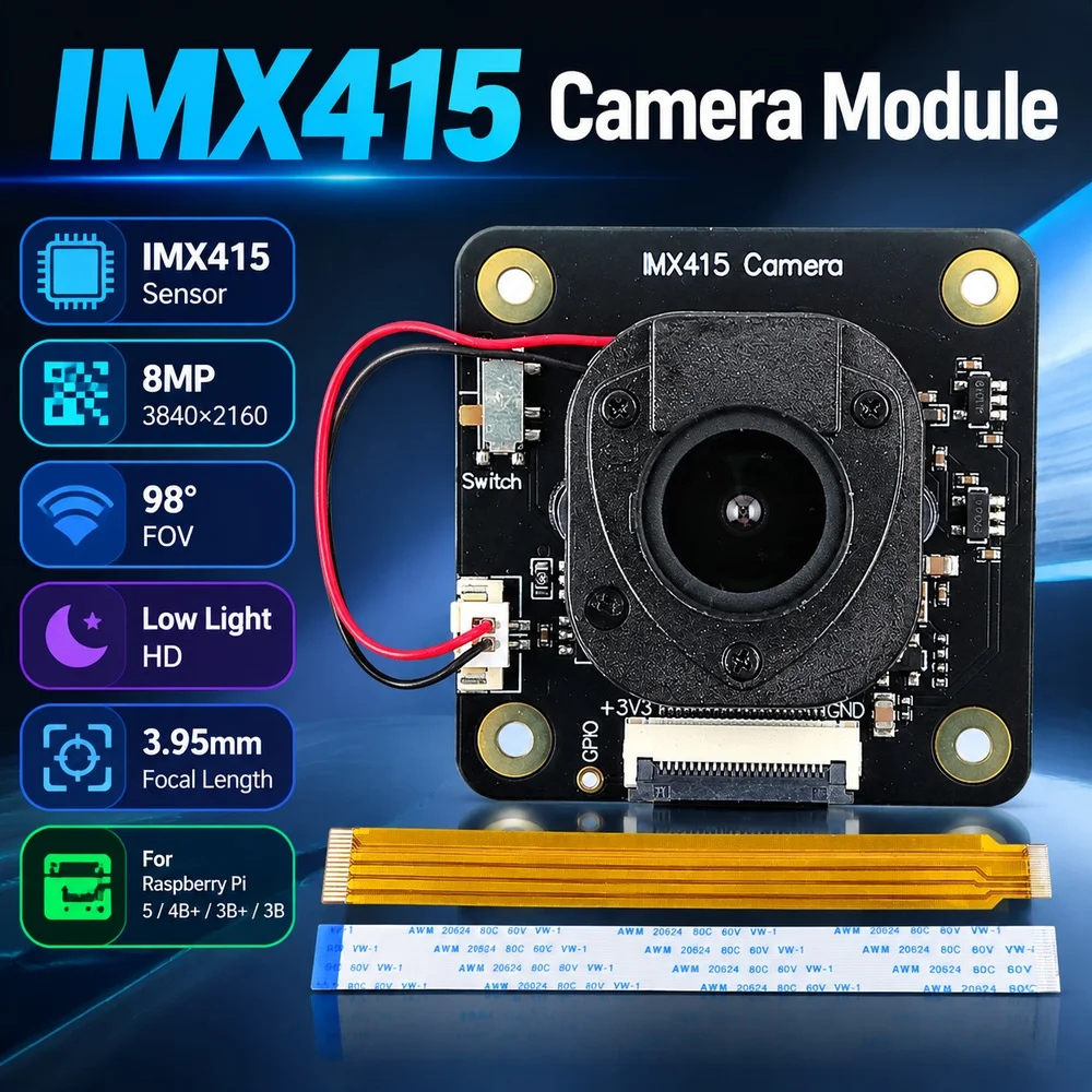 IMX415 Camera Module 8MP 3840*2160 98° IR-CUT FOV Low Light HD For Raspberry Pi 5 4B+ 3B+ 3B 3.95MM Focal Length