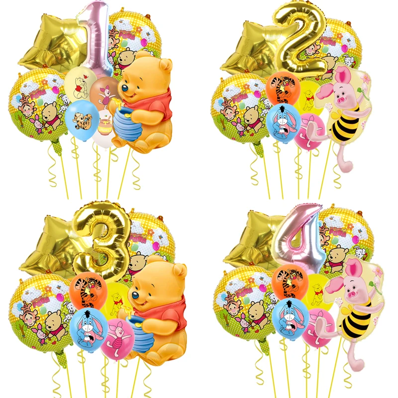 9PCS Winnie the Pooh Piggie Pooh & Tigger Colourful Colour Numbers Festive Birthday Shower Gift Baby Enlightenment Party Balloon