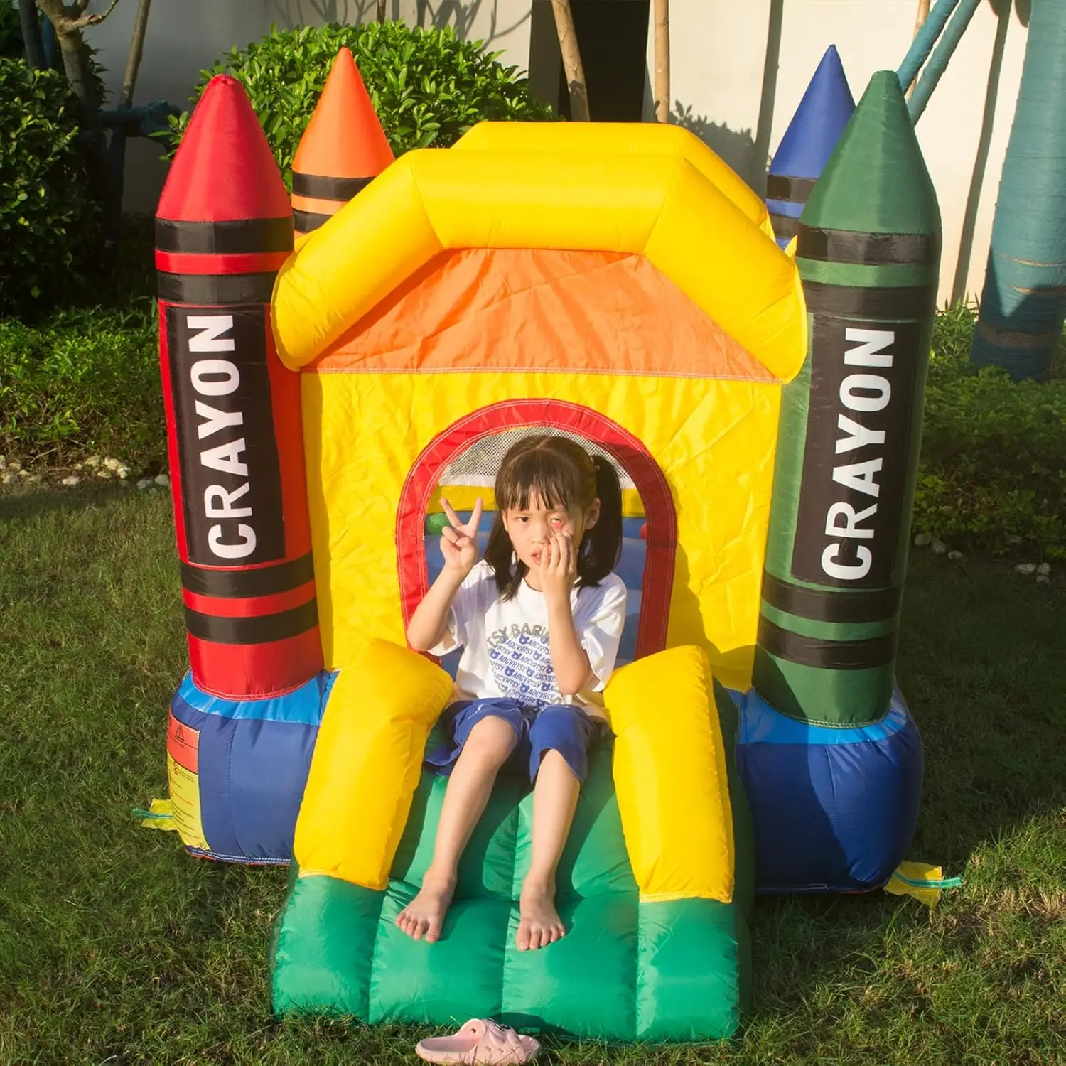 Mini maison gonflable de rebond avec ventilateur, château pour tout-petits, maison gonflable pour enfants avec toboggan, souffleur d'air, sac de transport et sac d'eau