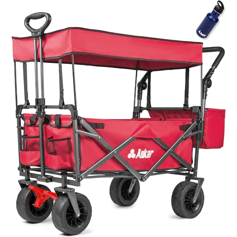 

AUKAR Collapsible Canopy Wagon - Heavy Duty Utility Outdoor Garden Cart - with Adjustable Handles , for Shopping