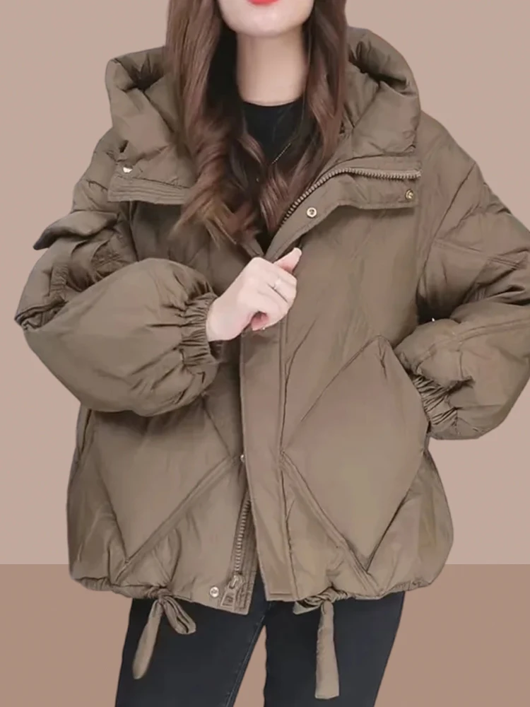 2024 Winter New Fashion Women\'s Down Cotton Coat Loose Commuter Leisure Windproof Hooded Parkas