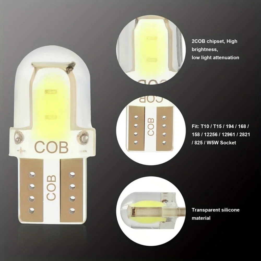 20 قطعة السوبر مشرق T10 194 168 W5W 2825 COB لوحة ترخيص LED مصابيح كهربائية داخلية 6000K 12V سيارة LED