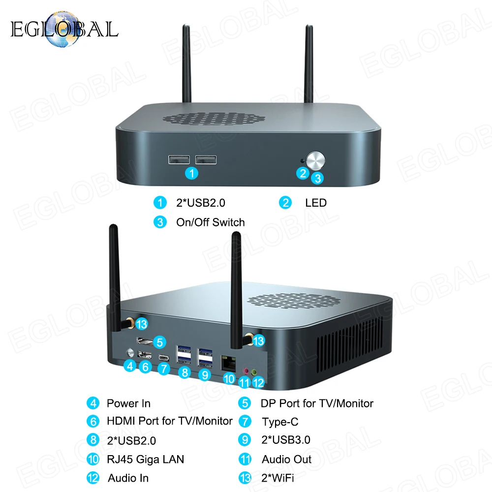 Eglobal AMD Mini PC Ryzen 7 4800H Gaming Desktop Computer 2 * DDR4 M.2 NVMe Windows 11 10 Radeon Graphics 3 * 4K Display HTPC WiFi6