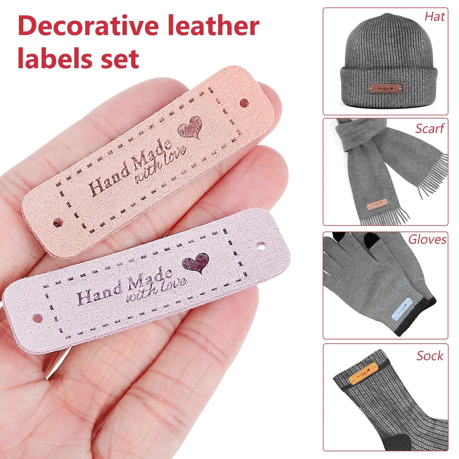 

60Pcs Labels Handmade Embossed Letters Pattern Colored DIY Tags for Sewing Knitting Crochet Crafts Bag Purse Hat