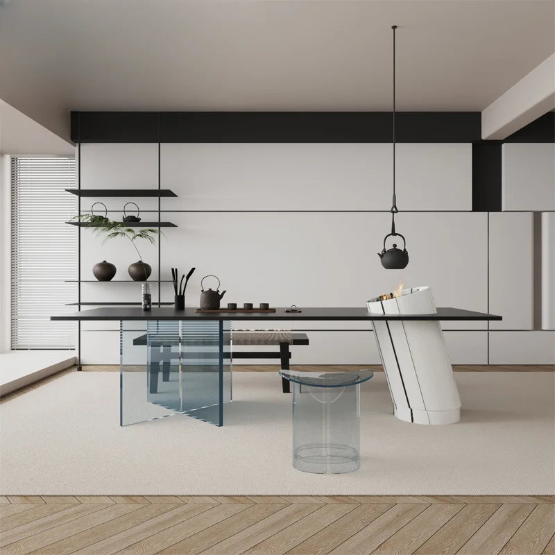 Modern and simple reception solid wood table bench light luxury reception art reception tea table