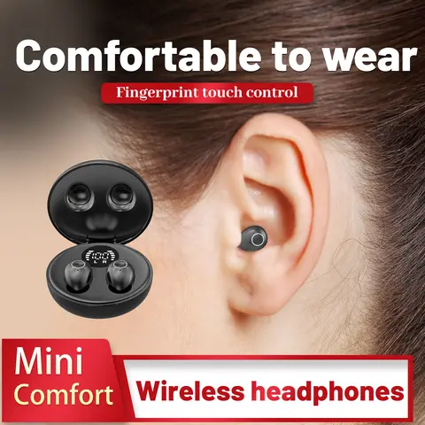 SK31 Mini Invisible Headphones Wireless Bluetooth 5.4 Headphones Bass Sleeping Headphones with Microphone Noise Cancellation HD