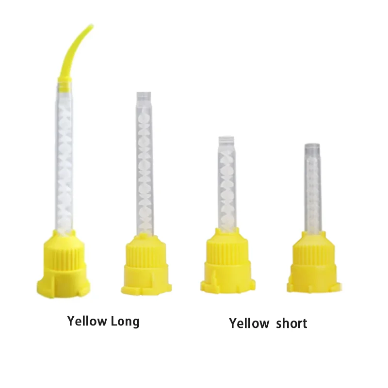 Puntas de mezcla de impresión Dental, pistola de goma de silicona, cabezal de mezcla de transporte, amarillo, 1:1, consumibles de laboratorio Dental desechables, 50 piezas