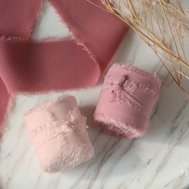 Handgefertigtes Chiffon-Seidenband mit ausgefranstem Rand für Partys, DIY-Dekoration und Geschenke, Hochzeitseinladungen