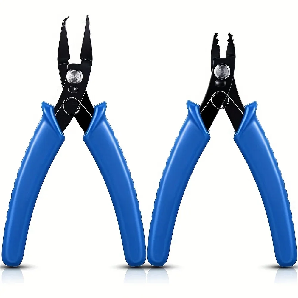 2Pcs Professional Split Ring Opening Pliers Set Multi-functional Wire Crimper and Flush Cutters for Jump Ring Opening