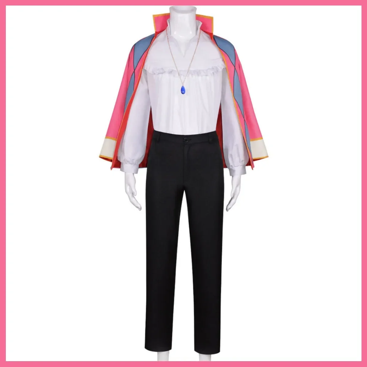 Disfraz de Cosplay de película de Anime Howl, capa de celosía de Calcifer, abrigo, camisa, collar, uniforme, peluca, fiesta de adultos, hombre, mujer, traje de Halloween