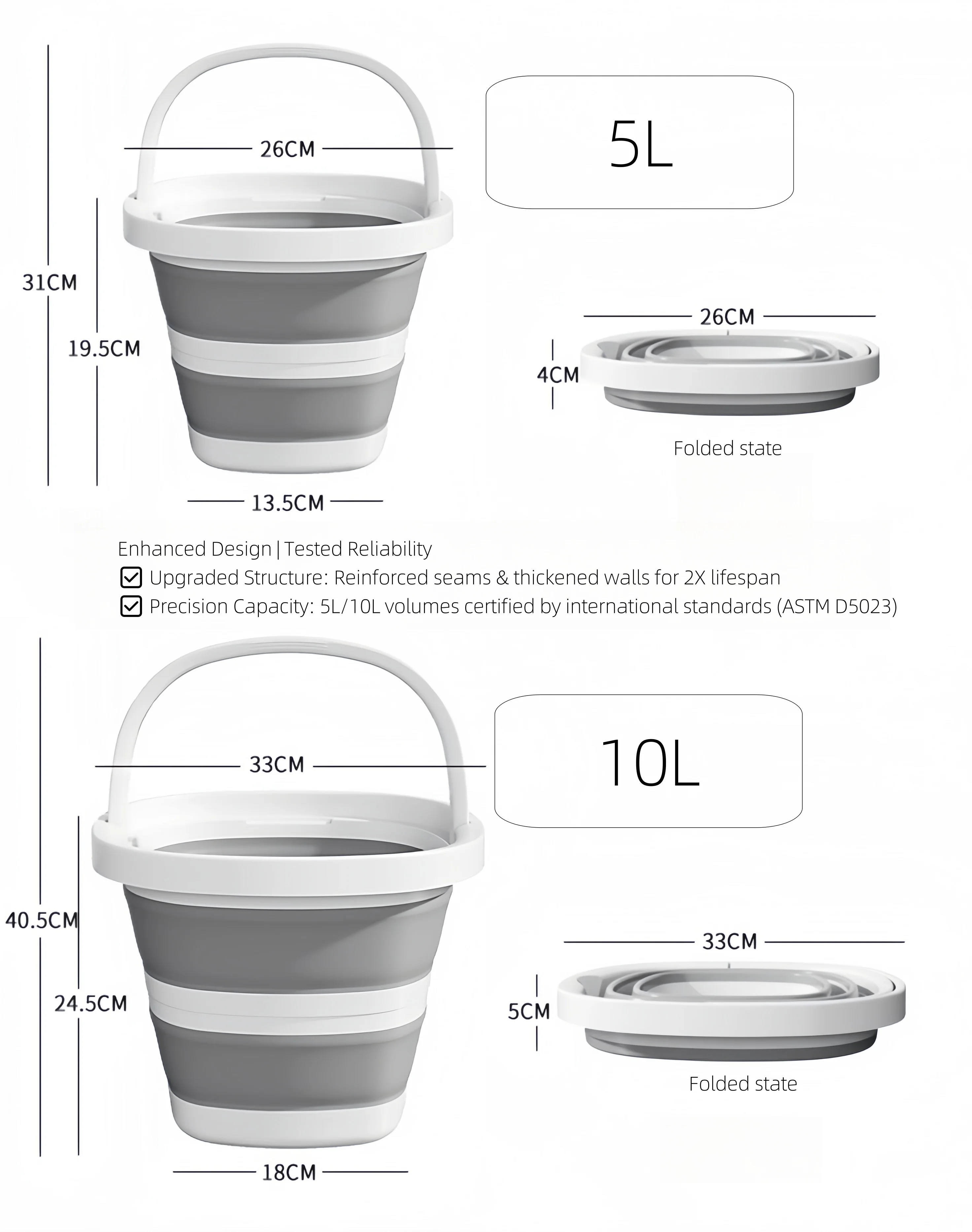 دلو غسيل السيارات القابل للطي - تصميم مسطح للغاية 5 سم (2 بوصة) - أداة تفصيل السيارة 10 لتر/5 لتر #6