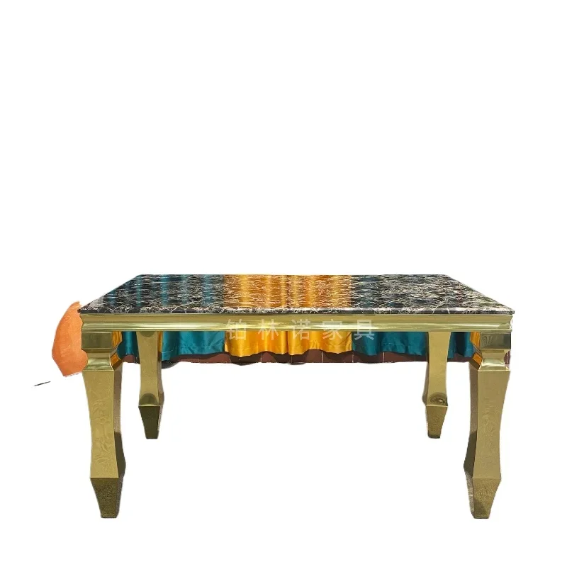 

Stainless steel household small apartment marble rectangular dining table and chairs Hong Kong restaurant