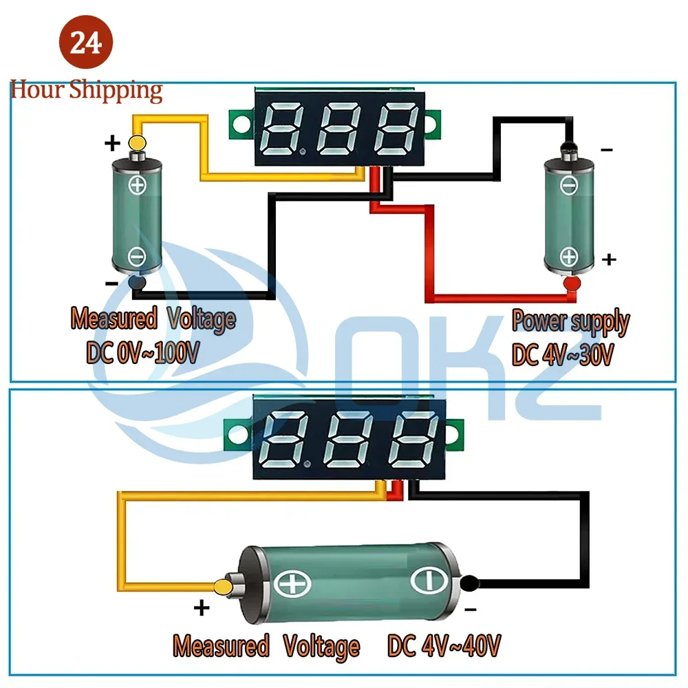 0.36 Red Blue Digital LED Mini Display Module DC2.5V-32V DC0-100V Voltmeter Voltage Tester Panel Meter Gauge for Motorcycle Car