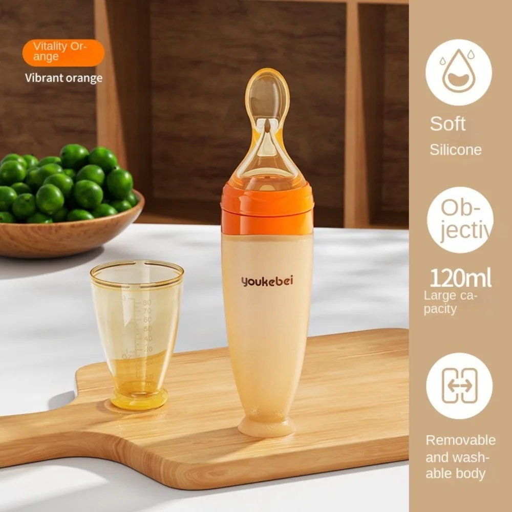 ملعقة ضغط للأطفال من السيليكون، مقاومة لدرجات الحرارة العالية، طرف ناعم، زجاجة مكملات غذائية، زجاجة حبوب الأرز المرنة الآمنة #4