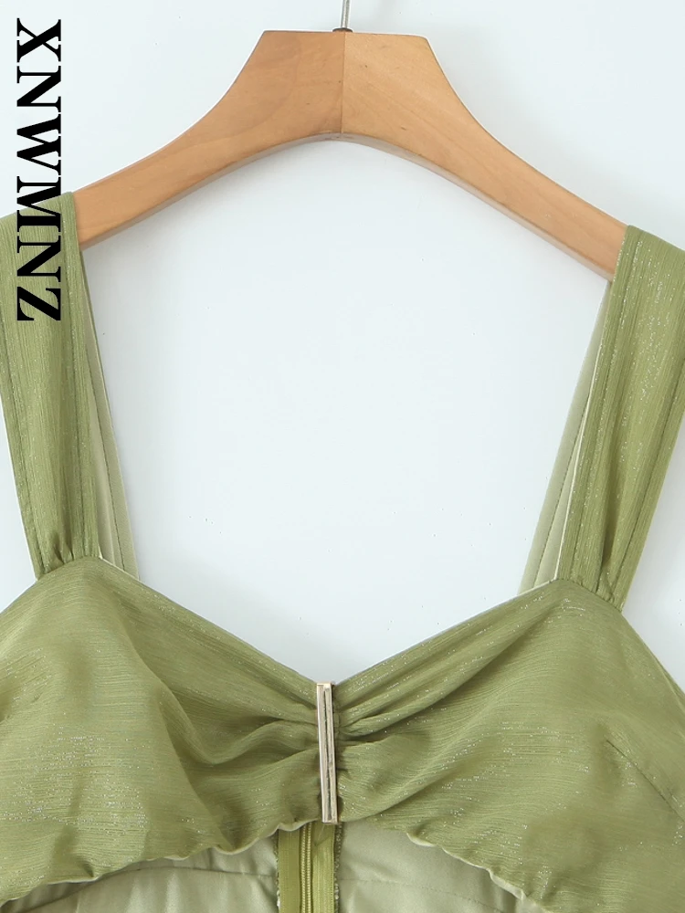 XNWMNZ 2025, Sommer-Dame, sexy Club-Schulter, breiter Schultergurt, Midi-Kleider, schick, Party, Frau, grün, ärmellos, einfach, rückenfrei