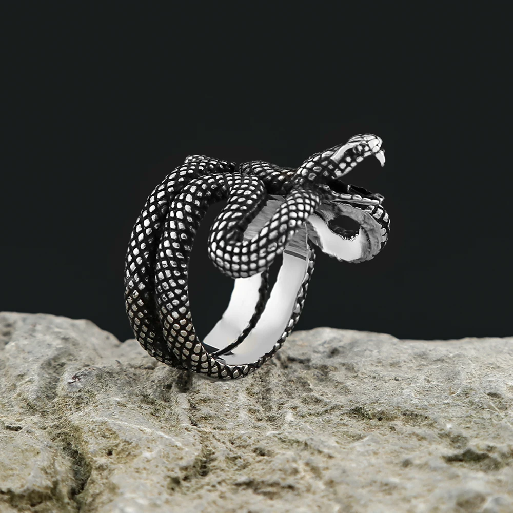 Vintage Punk Stainless Steel Snake Ring Silver Color Fashion Handmade Animal Rings For Man Woman Creative Party Jewelry Gifts