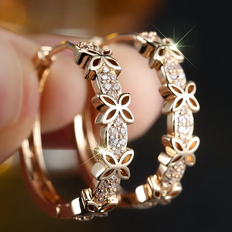 زوج واحد من الأقراط النسائية الأنيقة المصنوعة من الزهور بتصميم فراشة مفتوحة للنساء مجوهرات يومية وحفلات هدايا مجوهرات أنيقة سنوية #1