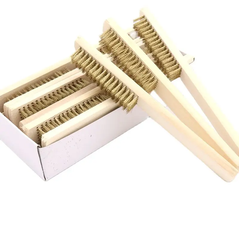 1pcs Wood Handle Brass Wire Copper Brush for Industrial Devices Surface/Inner Polishing Grinding Cleaning 6x16 Row Brushes