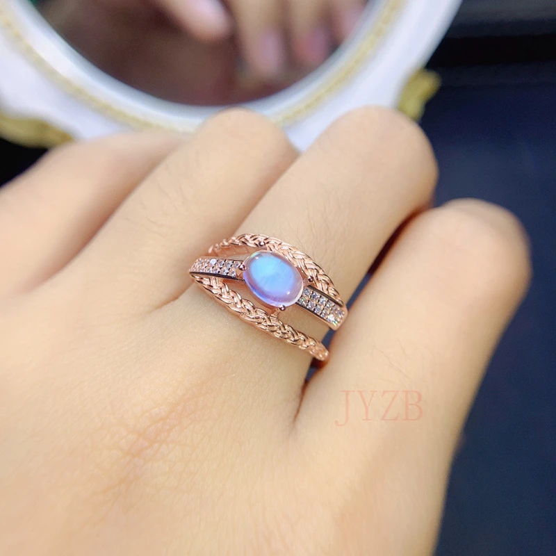 

Natural 925 sterling silver moonstone ring female ins niche design sense 2023 new jewelry