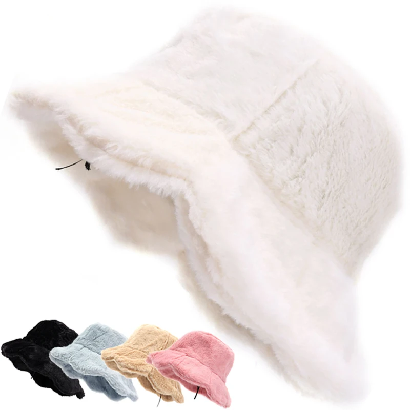 Soft Fluffy Ruffle Bucket Hat Plush Lotus Leaf Winter Warm Fisherman Hat Women Girls Winter Trend Outdoor Panama Casual Cap Hats