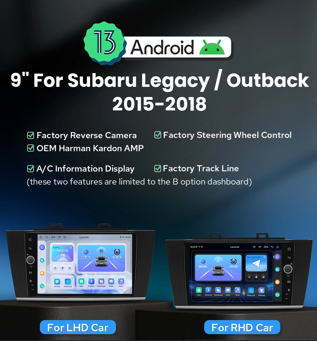 JOYING 9" Android Car Stereo for Subaru Legacy Outback 2015-2018 Wireless CarPlay Android Auto GPS OEM Camera Harman Kardon