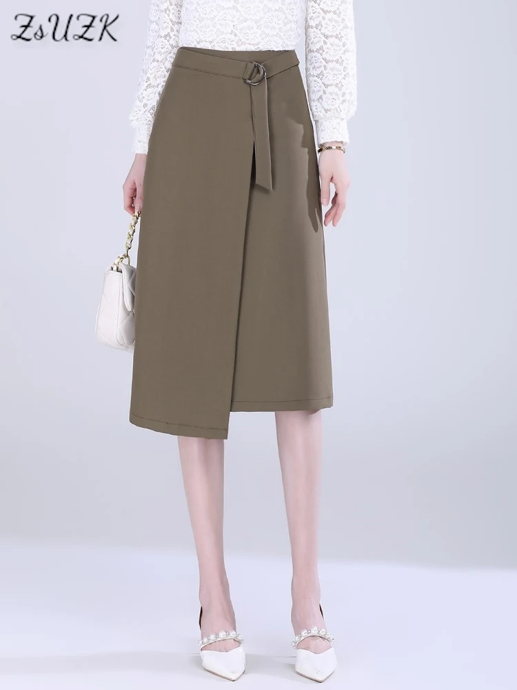 

ZUZK New Bodycon Skirt Women Elegant Fashion High Waist Slim Skirt Spring Autumn Office Lady Mid-long Work Wear Skirt