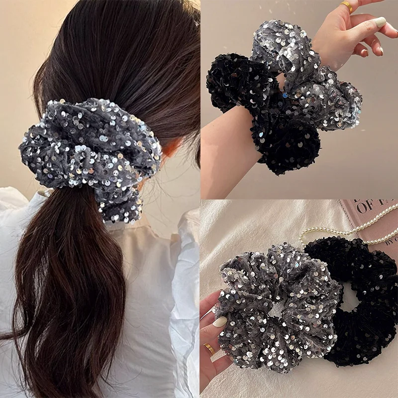 

1/2/3pcs Sequin Fashion Exquisite Shiny Large Hair Loop Ponytail Holders Rubber Bands Hair Accessories For Women Party