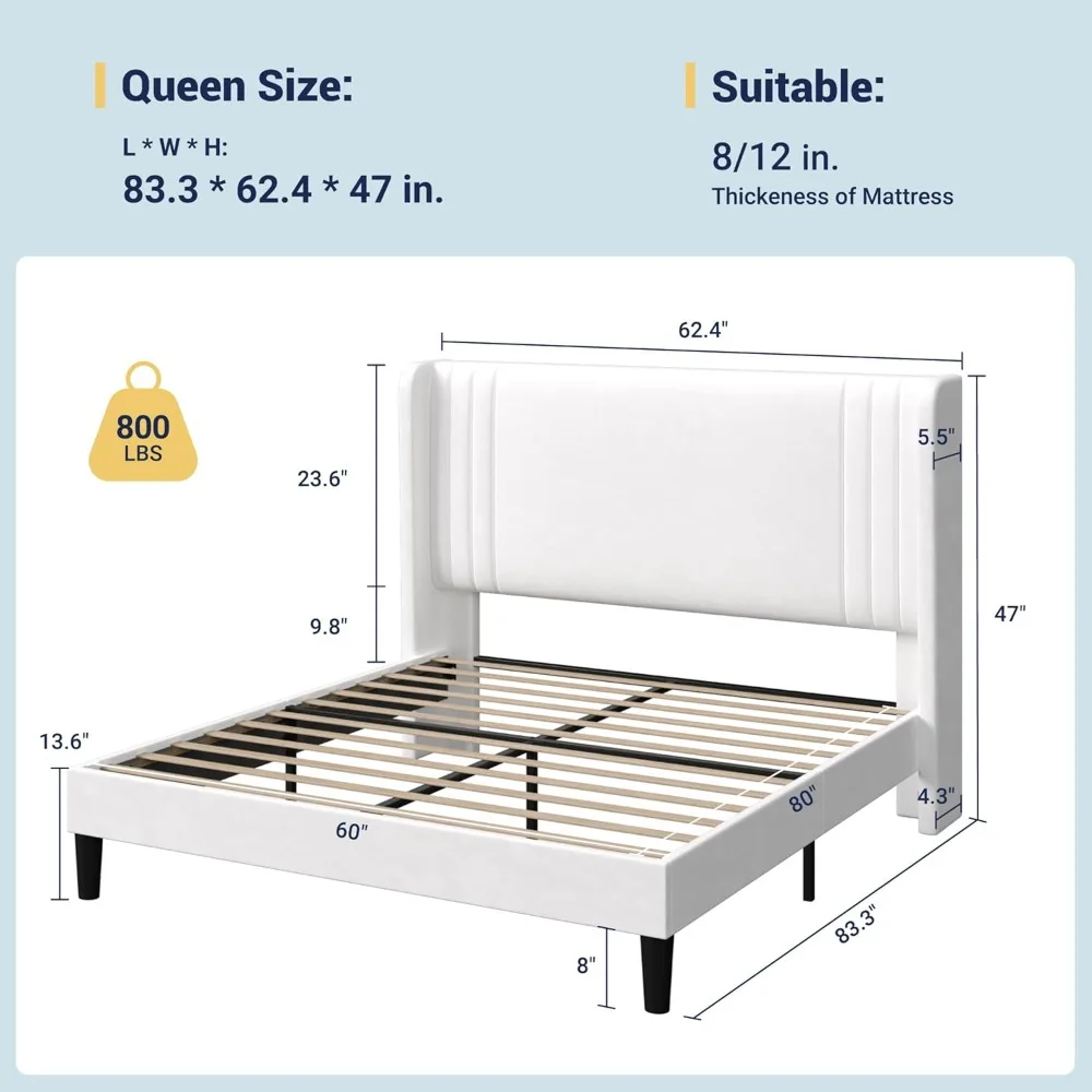 Velvet Queen Size Platform Bed Frame with Vertical Tufted Wingback Headboard, Easy Assembly, Underbed Storage, No Box Spring Nee