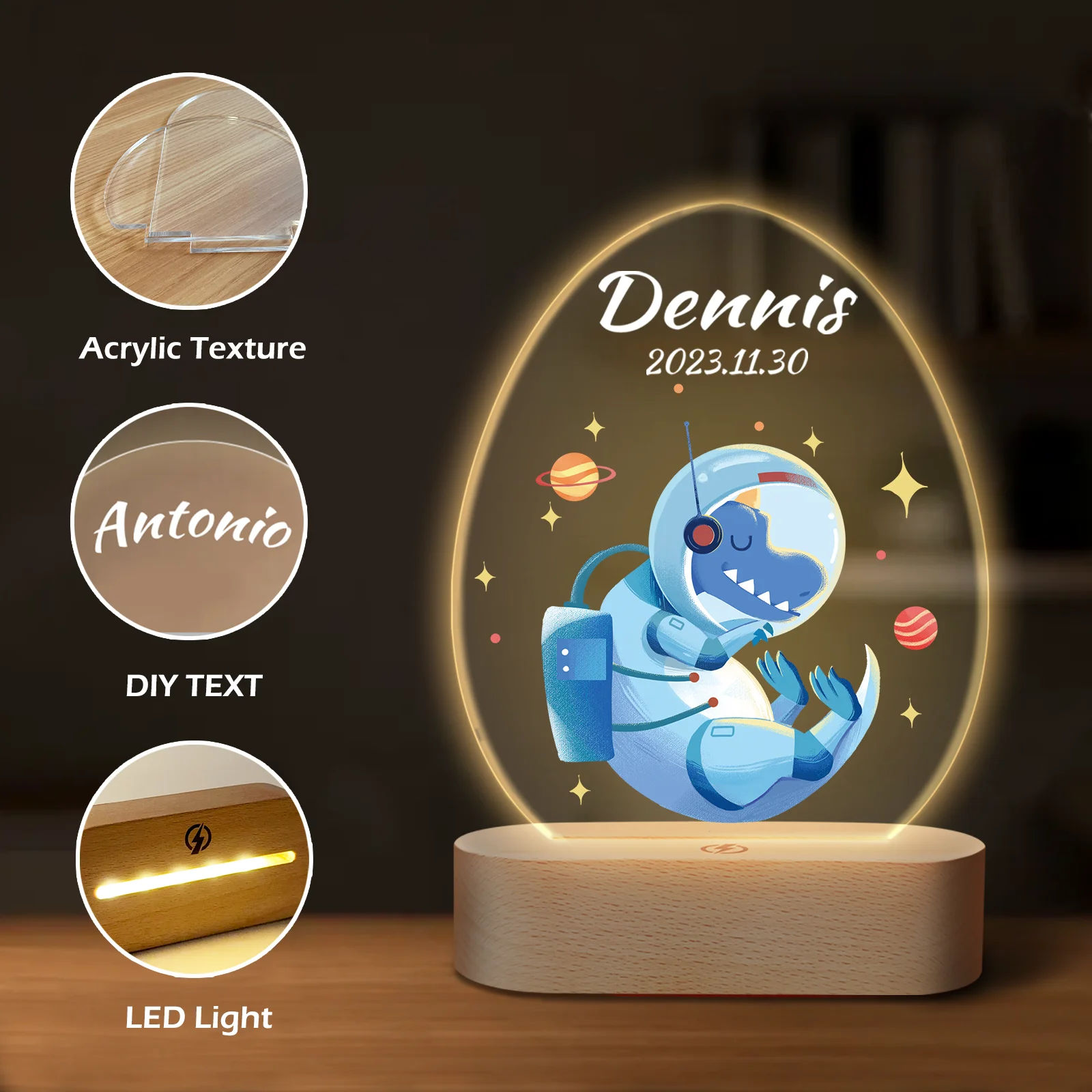 Imagem -04 - Luz Noturna Personalizada para Crianças Presente Personalizado da Lâmpada Led com Nome e Data Presente de Decoração Presen Decorativo do Quarto das Crianças