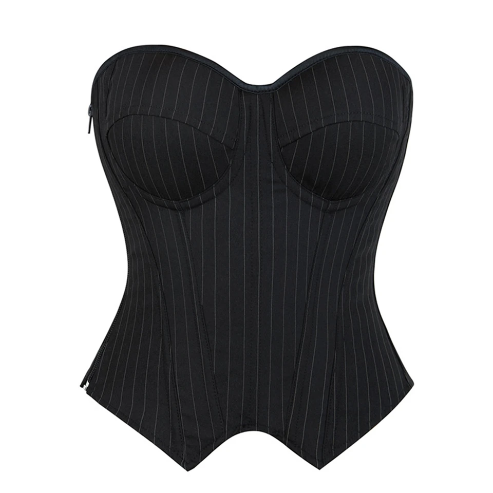 Becirzet Damen Overbust-Korsett mit Reißverschluss, gestreift, Schnür-Bustier, Taillenformer, Bauchkontrolle, Shapewear, Oberteil für Bürodamen – Detail 11