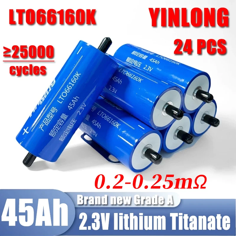 

24PCS 2.3V 45Ah new Grade A yinlong Lithium titanate LTO Battery 10C Electric Boat Solar Speaker Power Battery DIY 12V 24V 48V