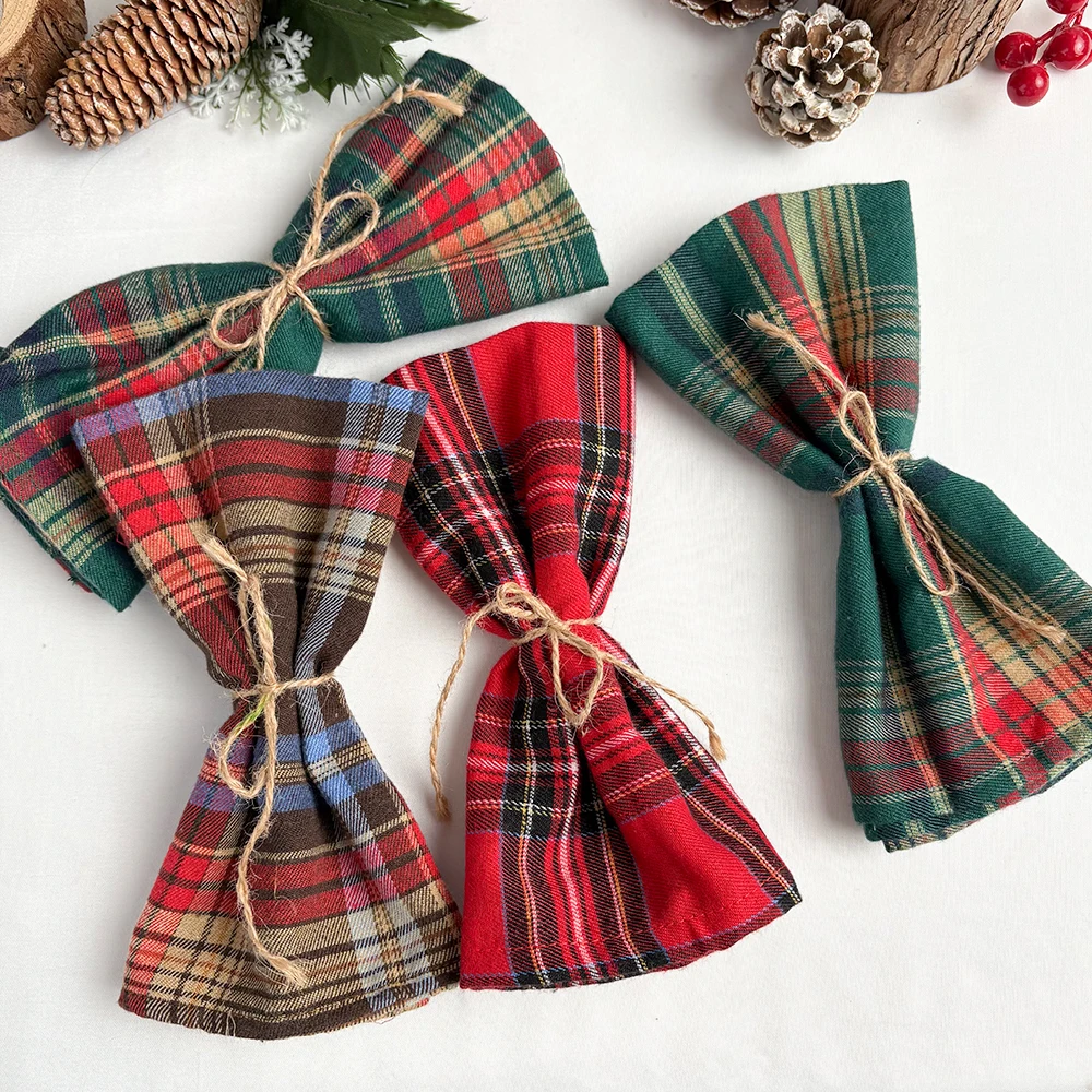 Set of 6 Christmas Napkins 30x45cm Plaid Tassels Washable Tea Towel Reusable for Wedding Baby Show Party Christmas Thanksgiving