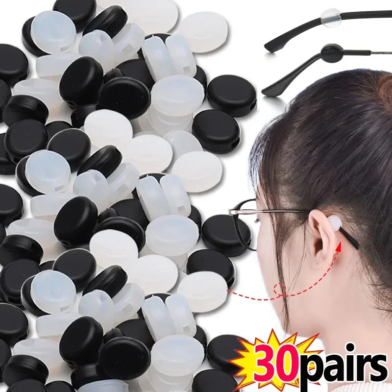 Mini Transparente Rodada Ear Gancho para Óculos, Clear Óculos De Silicone, Anti Slip Grip, Templo Tip Holder, Eyewear Acessórios, 1 Pares, 30 Pares